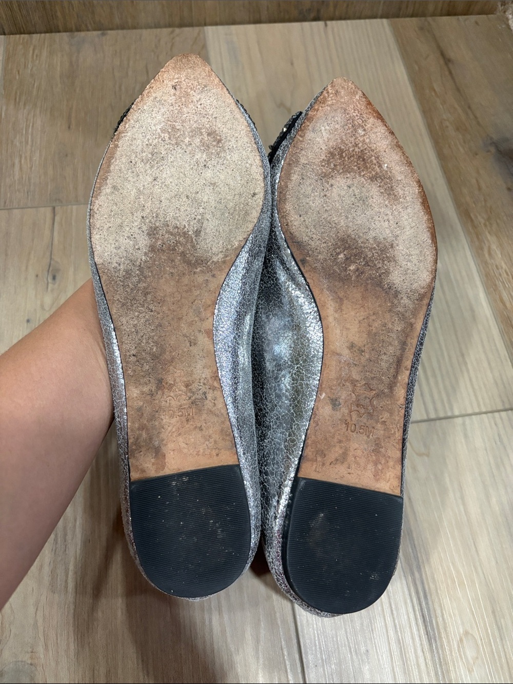 TORY BURCH Vanessa Metallic Crystal Bow Tie Leather Pointed Flats Shoes 10.5 - Picture 4 of 8